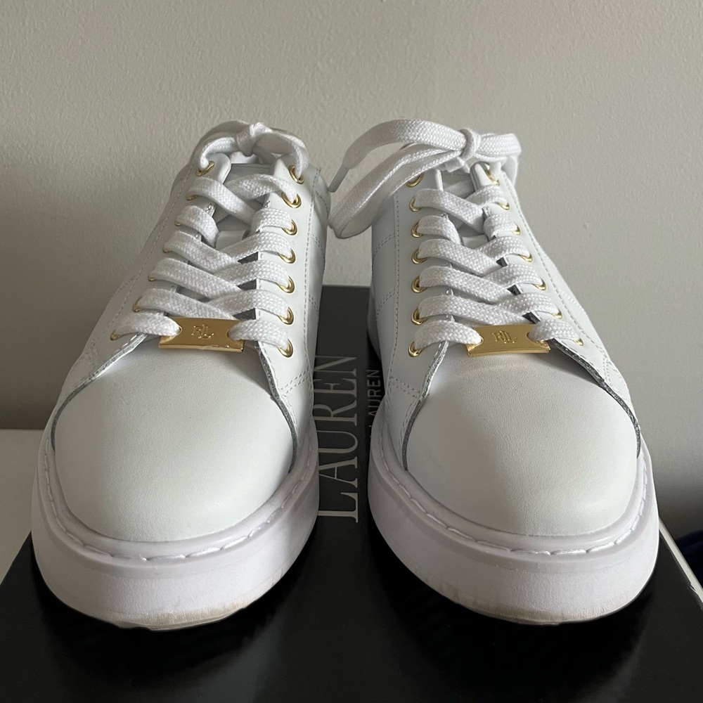 Lauren Ralph Lauren White and Gold Sneakers - Picture 2 of 7